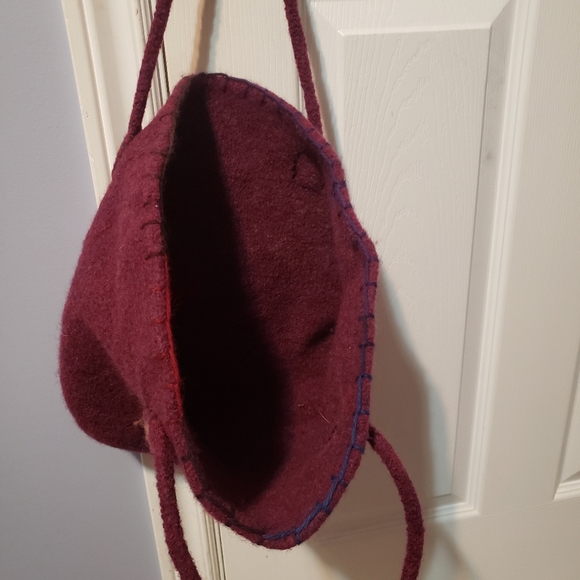 Felted Knit Tote Bag Plum Purple Yellow - Picture 6 of 8